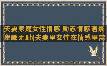 夫妻家庭女性情感 励志情感语录卑鄙无耻(夫妻里女性在情感里需要什么)